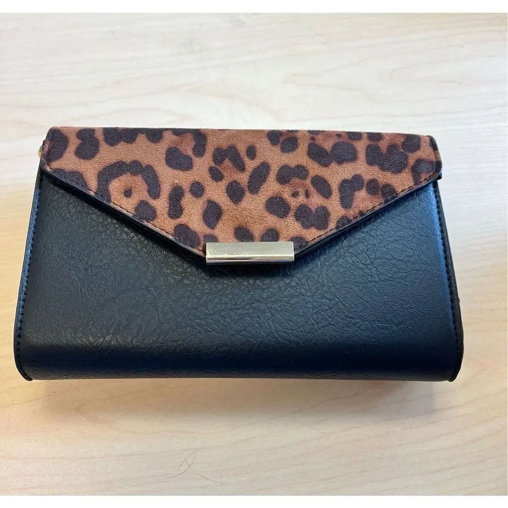 Leopard & Faux Black Leather Touch Screen Crossbody Bag NWT